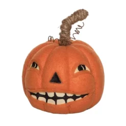 Transpac Small Plush Vintage Pumpkin Head Decorative Sculpture In Orange Polyester For Halloween Tabletop Decor