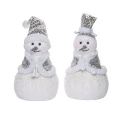 Transpac Foam Glitz Snowman Decor Set Of 2 Christmas Home Decorations Polyester Decorative Objects