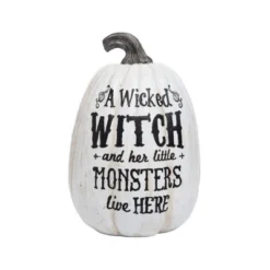 Transpac Resin Witch Pumpkin Decorative Object For Halloween - White Pumpkin Figurine For Tabletop Decor And Gifts