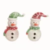 Transpac Christmas Glass Snowman W/Hat Figurine Set Of 2 Christmas Home Decorations