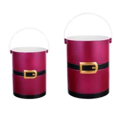 Transpac Metal Santa Belt Buckets Set Of 2 Christmas Decorations Multicolored Tabletop Decor For Home And Gifts