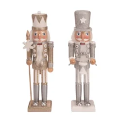 Transpac Wood Whimsical Nutcracker Decor Set Of 2 Christmas Home Decorations For Festive Holiday Cheer