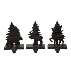 Transpac Iron Forest Scene Stocking Holder Set Of 3 Christmas Home Decorations For Holiday Cheer