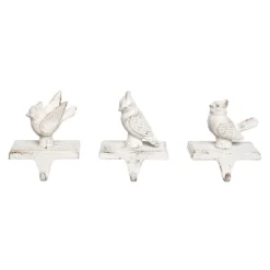 Transpac Iron Winter Bird Stocking Holder Set Of 3 Christmas Home Decorations For Festive Holiday Cheer