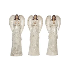 Transpac Large Resin Peaceful Poinsettia Angel Figurine Set Of 3 Christmas Home Decorations For Festive Decor