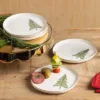 Transpac Set Of 4 Ceramic Appetizer Plates Cardinal Tree Design Multicolor Christmas Tabletop Decor Safe For Dishware