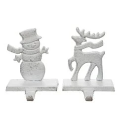 Transpac Cast Iron Snowman And Reindeer Stocking Hanger Set Of 2 For Christmas Home Decorations And Stocking Holders
