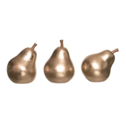 Transpac Gold Pear Figurine Set Of 3 Christmas Home Decorations Resin Decorative Objects For Holiday Decor
