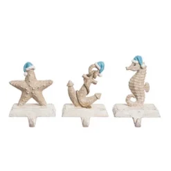 Transpac Coastal Christmas Stocking Holder Set Of 3 Colorful Resin Mantel Decorations For Holiday Decor And Gift Giving