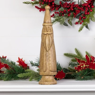 Transpac Resin Wood Look Slim Santa - Festive Christmas Decorative Object For Holiday Home Decor
