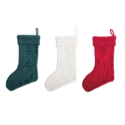 Transpac Fabric Traditional Knit Stocking Set Of 3 Christmas Home Decorations Holiday Stockings Polyester 1 Transpac Fabric Traditional Knit Stocking Set Of 3 Christmas Home Decorations Holiday Stockings Polyester