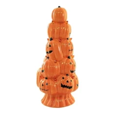 Transpac 10.0 Inch Stacked Jack-O-Lantern Tree Halloween Figurine , Lighted Halloween Decor Halloween Pumpkins Light Up (1PC)