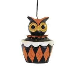 Holiday Ornament 3.25 In Halloween Cupcake Halloween Tree Ornament , Halloween Decor Pumpkin Owl Black Cat (3PC)