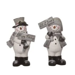 Transpac Gray Plaid Snowman Decor Set Of 2 Christmas Home Decorations Resin Decorative Objects For Holiday Cheer