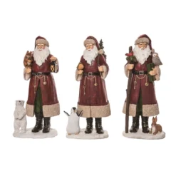 Transpac Resin Santa And Critter Decor Set Of 3 Christmas Home Decorations For Festive Holiday Cheer