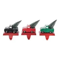 Transpac Resin Holiday Truck Stocking Holder Set Of 3 Christmas Home Decorations For Festive Stocking Display