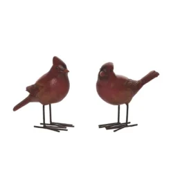 Transpac Set Of 2 Detailed Cardinal Resin Christmas Home Decorations For Festive Holiday Decor