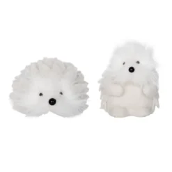 Transpac Plush Snowy Hedgehogs Set Of 2 Decorative Figurines For Christmas Indoor Tabletop Decor And Gift Giving