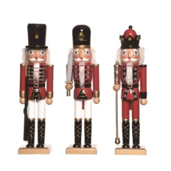 Transpac Wood Regal Nutcracker Set Of 3 Christmas Home Decorations For Festive Decor And Holiday Cheer
