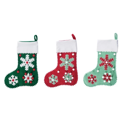 Transpac Felt Cottage Snowflake Stocking Set Of 3 Christmas Home Decorations Holiday Stockings For Festive Cheer 1 Transpac Felt Cottage Snowflake Stocking Set Of 3 Christmas Home Decorations Holiday Stockings For Festive Cheer