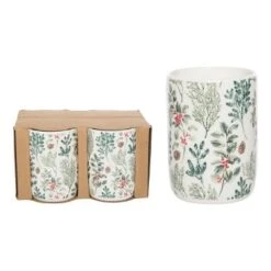 Transpac Dolomite Holiday Tumblers Set Of 4 Multicolor Ceramic 13.5oz For Christmas Tabletop Decor And Gift Giving