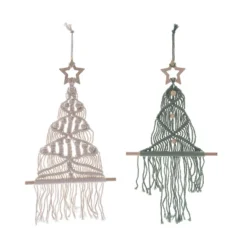 Transpac Fabric Macrame Hanging Christmas Tree Decorative Object Multicolored Polyester Indoor Holiday Sculpture