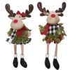 Transpac Plush Light Up Buffalo Check Moose Shelf Set Of 2 Christmas Home Decorations For Festive Decor