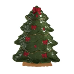 Transpac Dolomite Bow Tree Platter - Festive Ceramic Serving Platter For Christmas Celebrations And Gift Giving