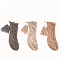 Transpac Fabric Chunky Knit Stocking Set Of 3 Christmas Home Decorations Holiday Stockings Polyester