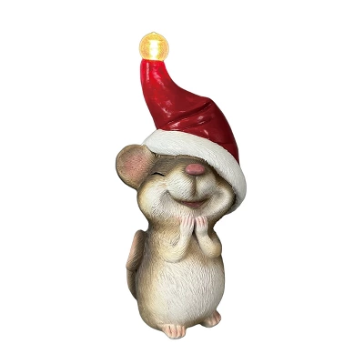 Transpac Resin LED Mouse With Red Hat Multicolor Tabletop Christmas Decor Battery Operated Prelit Indoor Gift