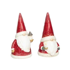 Transpac Light Up Santa Gnome Decor Set Of 2 Christmas Home Decorations Resin Holiday Decorative Objects