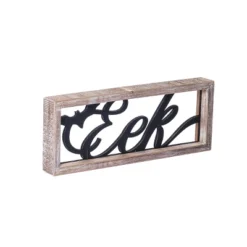 Transpac 14.17 In Multicolor Halloween Eek With Natural Frame Decorative Object Fir Wood