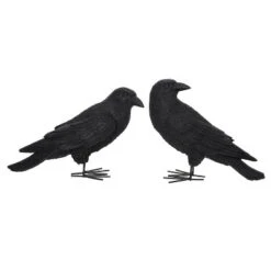 Transpac Resin Fright Night Crow Set Of 2 Decorative Objects For Halloween Home Decor
