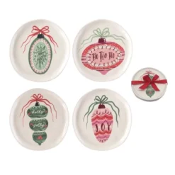 Transpac Dolomite Multicolor Ornament Appetizer Plates Set Of 4 Ceramic Dining Plates For Christmas Indoor Use