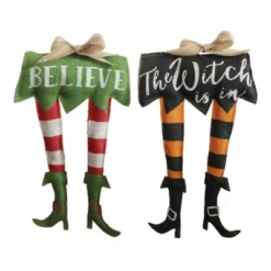 Transpac Reversible Elf Witch Burlap Door Decor Christmas Tabletop Indoor Holiday Decoration Gift Hostess Gifts