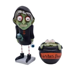 Transpac Resin Hooded Witch And Cauldron Figurine Set Of 2 Halloween Decorative Objects For Indoor Tabletop Decor