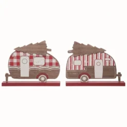 Transpac Christmas MDF Ticking Stripe Camper Decor Set Of 2 Christmas Home Decorations